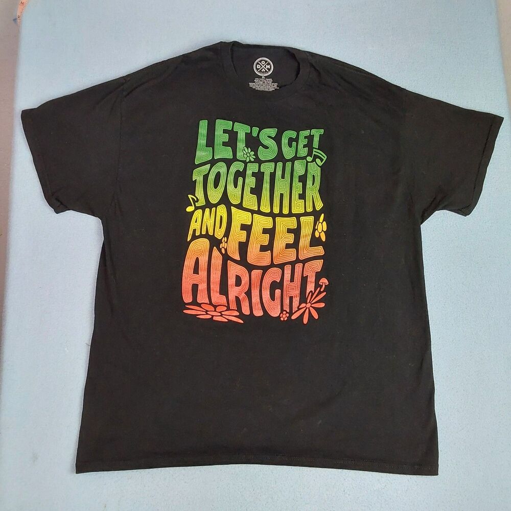 DOM Let's Get Together and Feel Alright  Black T-Shirt, XL,  Bob Marley